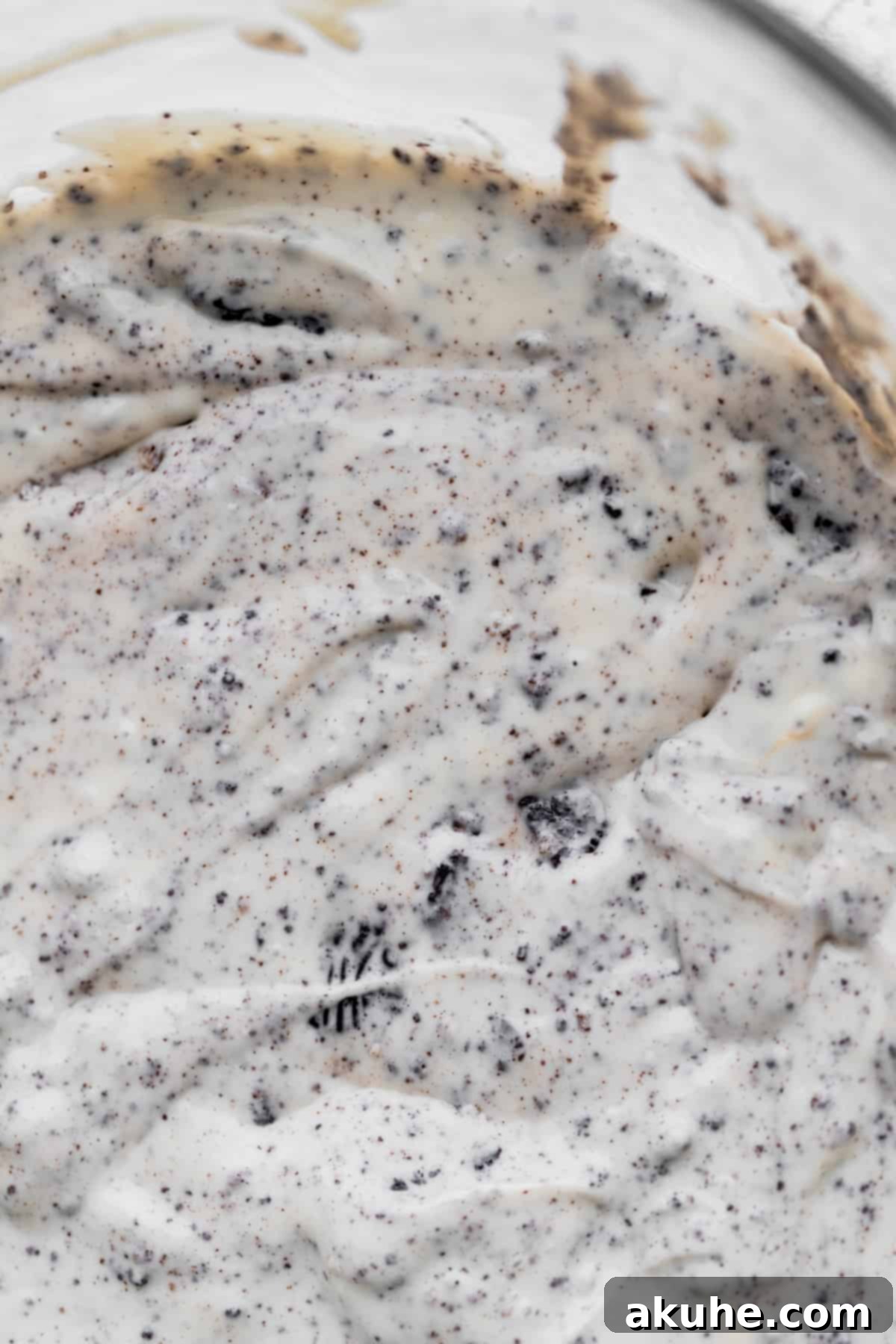 Decadent Oreo Cheesecake Brownies 5 Close up of Oreo cheesecake batter.