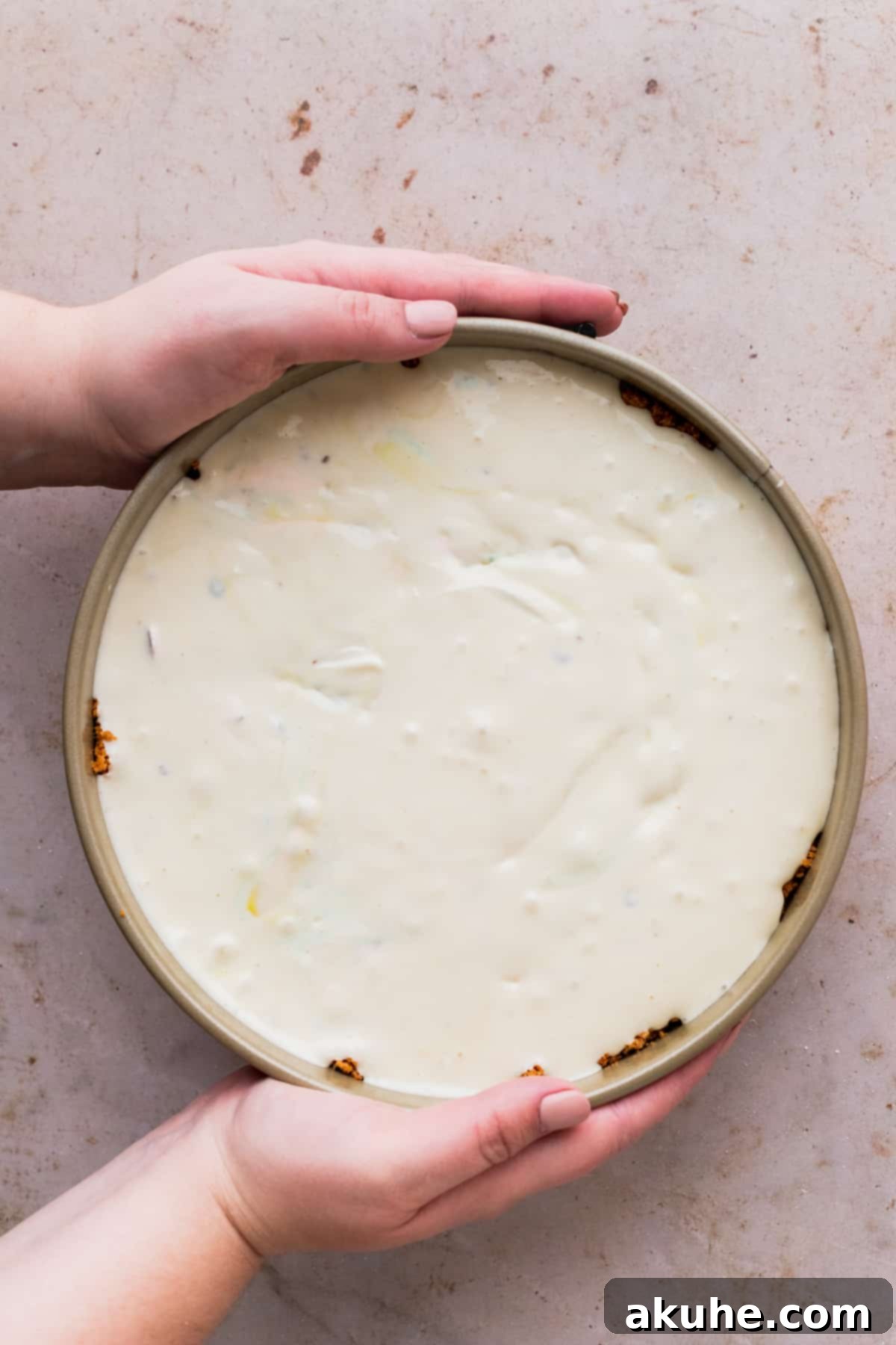Whimsical Easter Egg Cheesecake 9 Cheesecake batter in a springform pan.