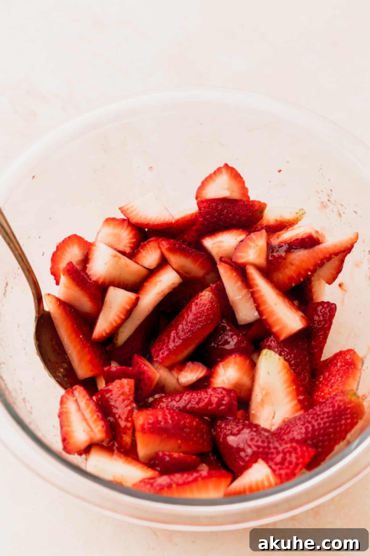 Sweet Strawberry Vanilla Dream 8 Strawberry filling in a glass bowl, with visible fresh strawberry pieces.