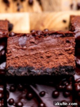 Decadent Chocolate Cheesecake Squares 10 One chocolate cheesecake bar on it's side.