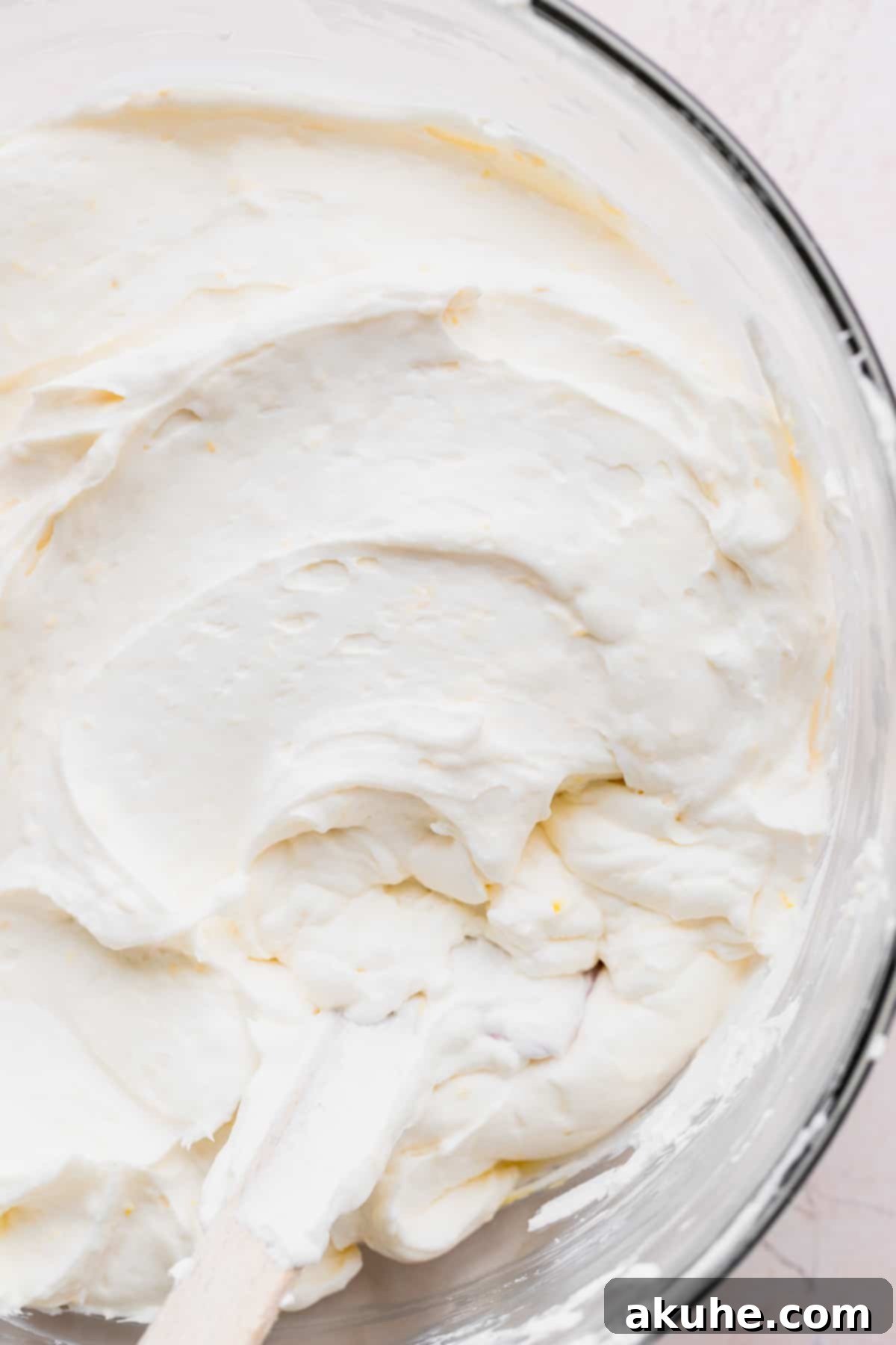 Close up of lemon cheesecake batter.