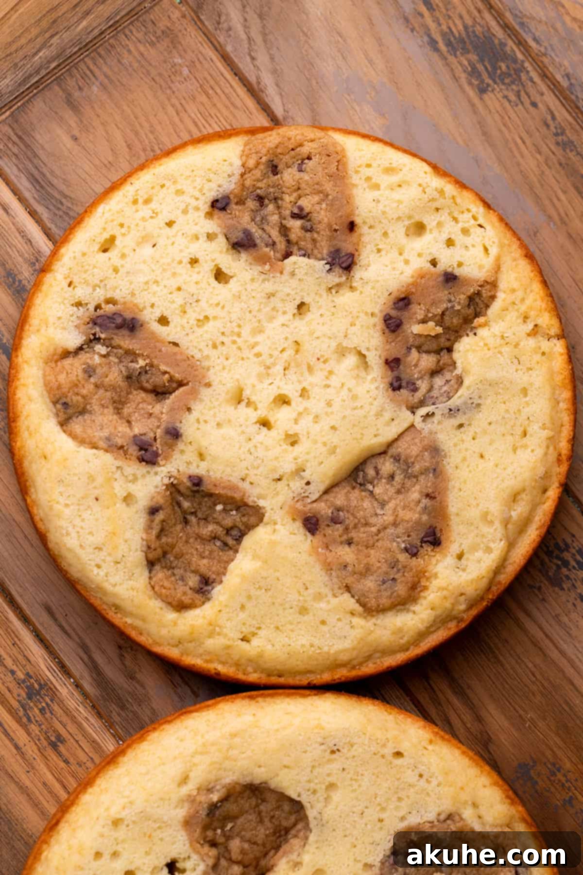 Decadent Cookie Dough Cake 9 Three perfectly golden-brown vanilla cake layers fresh out of the oven, cooling on a wire rack.