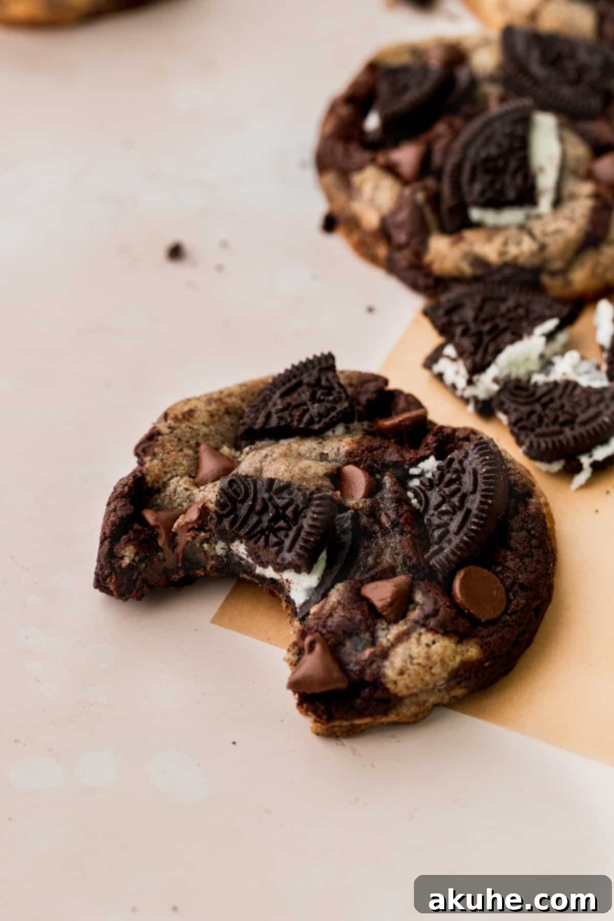 Ultimate Oreo Brookie Indulgence 3 An Oreo brookie with a bite taken out, revealing its fudgy, swirled interior and rich chocolate.