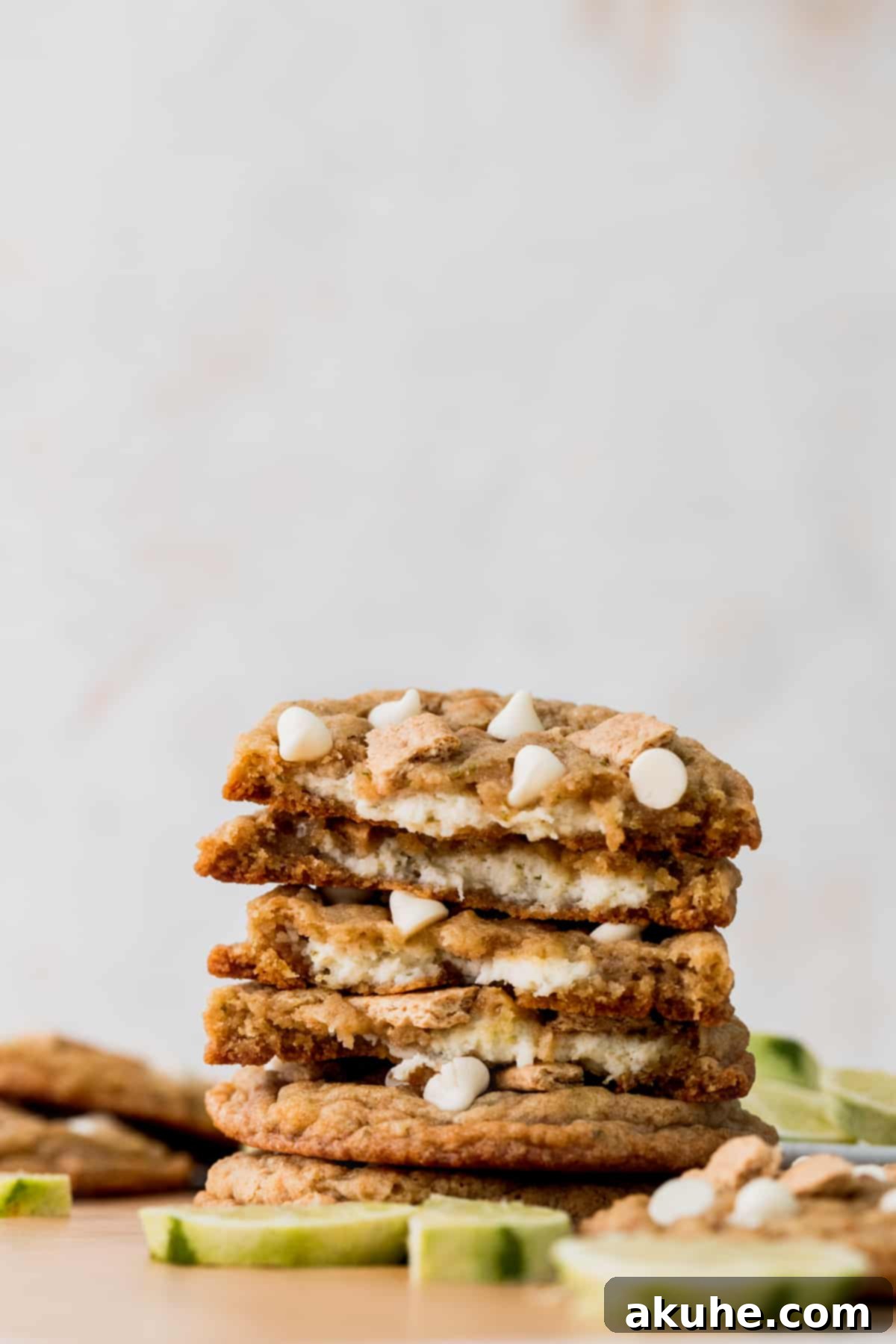Zesty Key Lime Cookies 2 Stacked Key Lime Cookies showcasing their delicious cheesecake filling