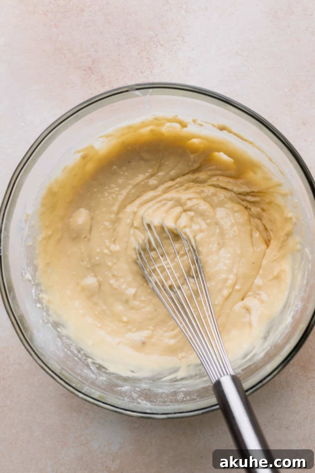 Glazed Strawberry Treats 5 Donut batter in a glass bowl.