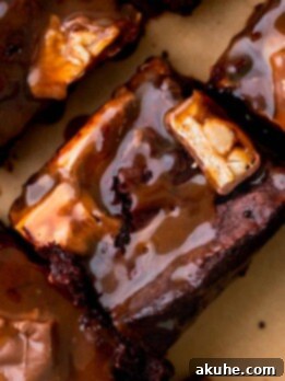 Snickers Brownies 12 Close up of Snickers brownie side piece.