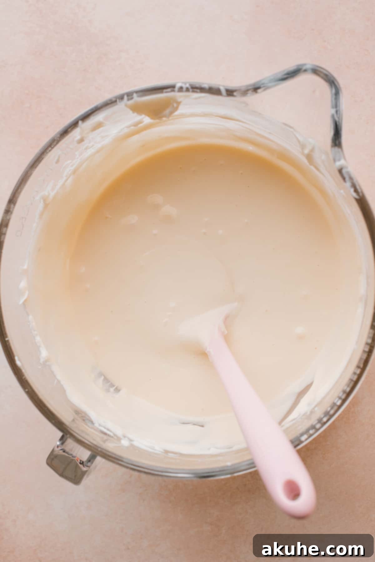 MM Cheesecake Bliss 6 Cheesecake batter in a glass bowl, ready for M&Ms.