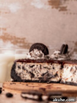 Ultimate Oreo Cheesecake 12 Close up of side view of Oreo cheesecake.