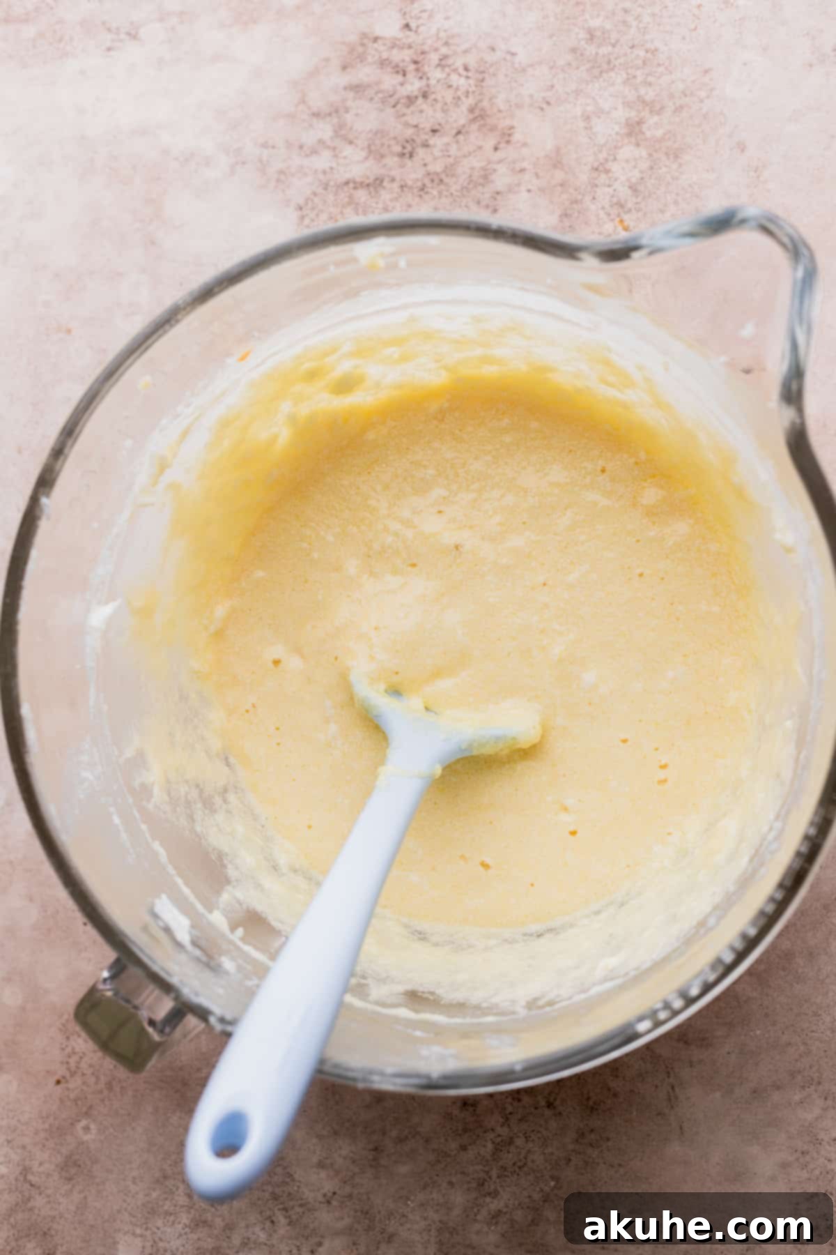 Chai Spiced Cake 4 Wet ingredients beautifully blended in a mixing bowl.