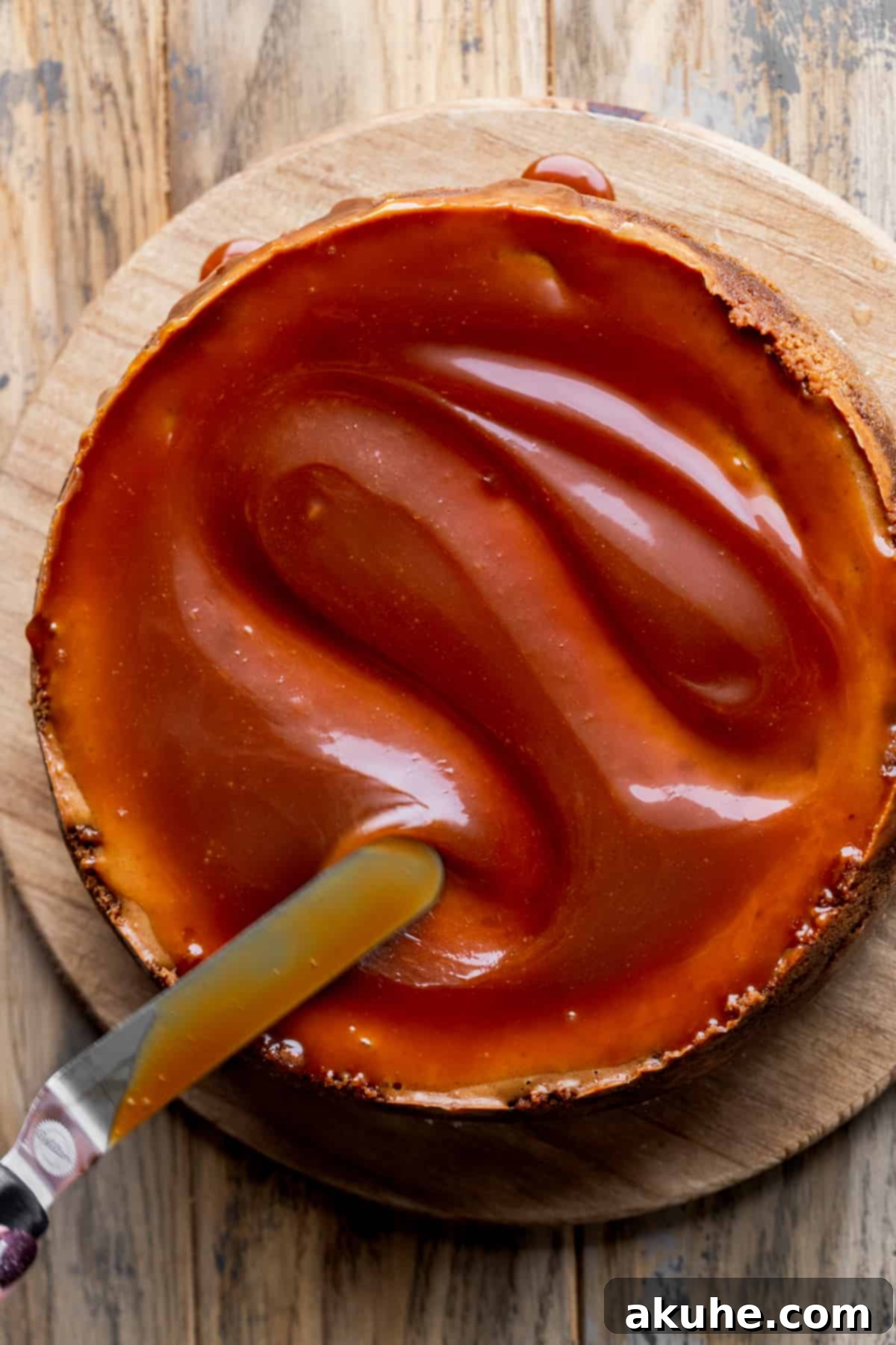 Gingerbread Dream Cheesecake 11 Caramel on top of the cheesecake.