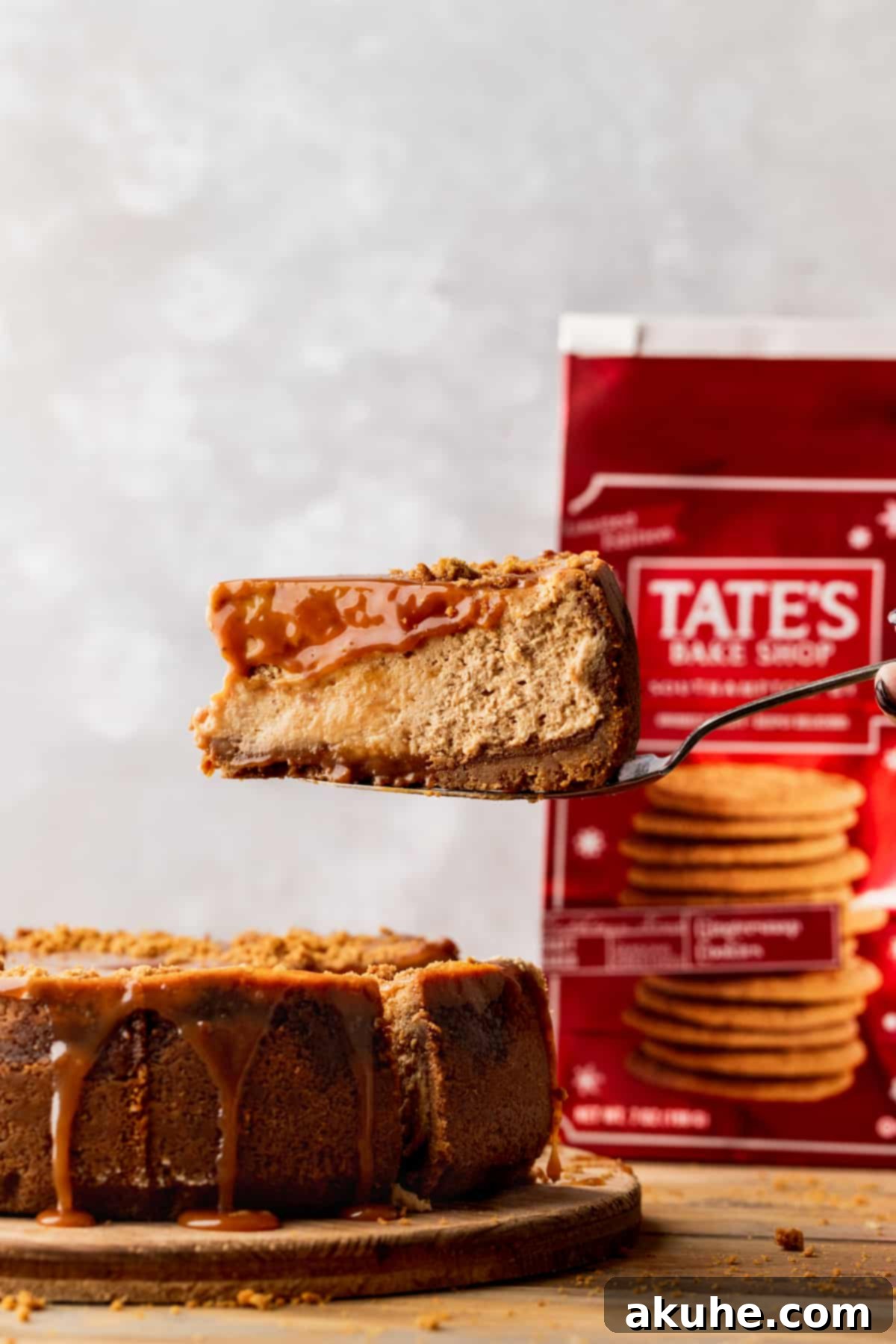 Gingerbread Dream Cheesecake 12 Take one slice out of the cheesecake.