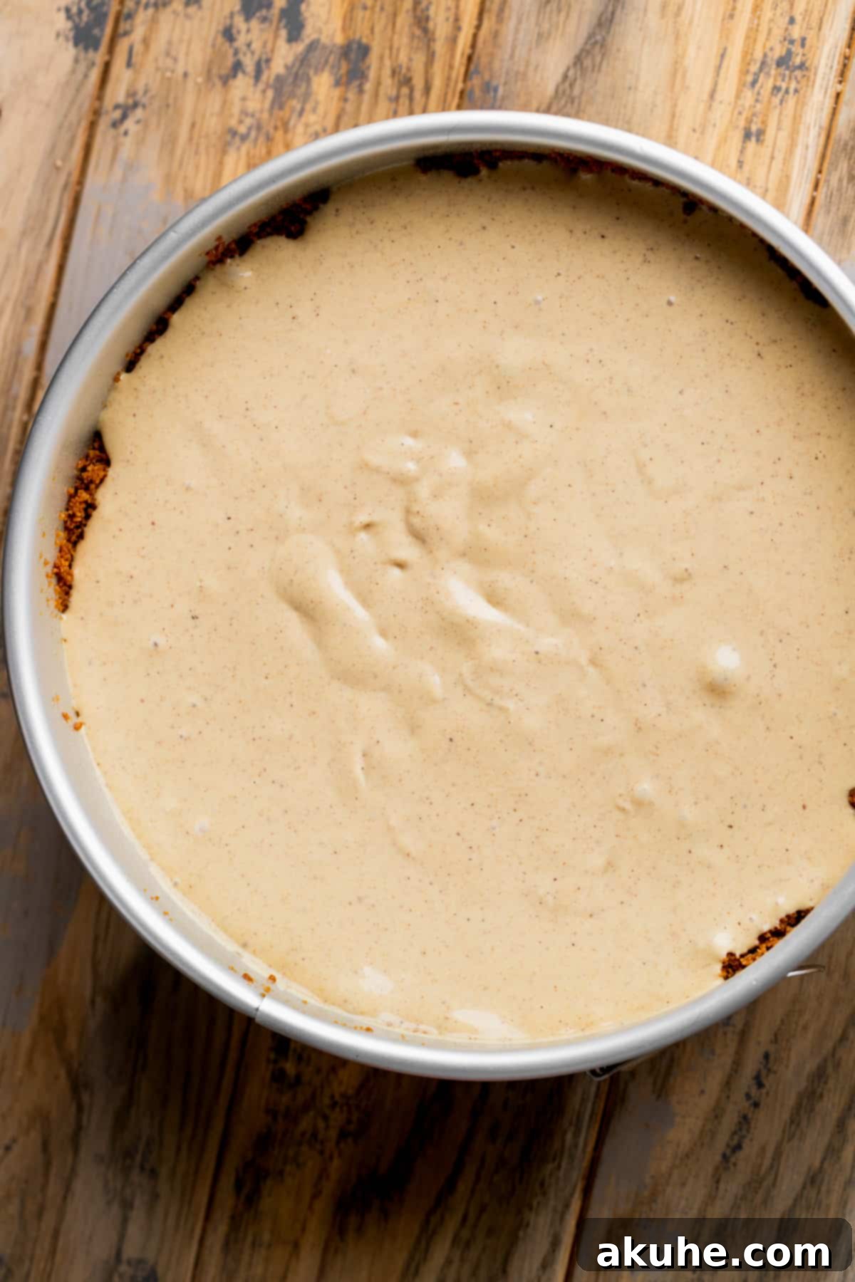 Gingerbread Dream Cheesecake 9 Cheesecake batter in a springform pan.