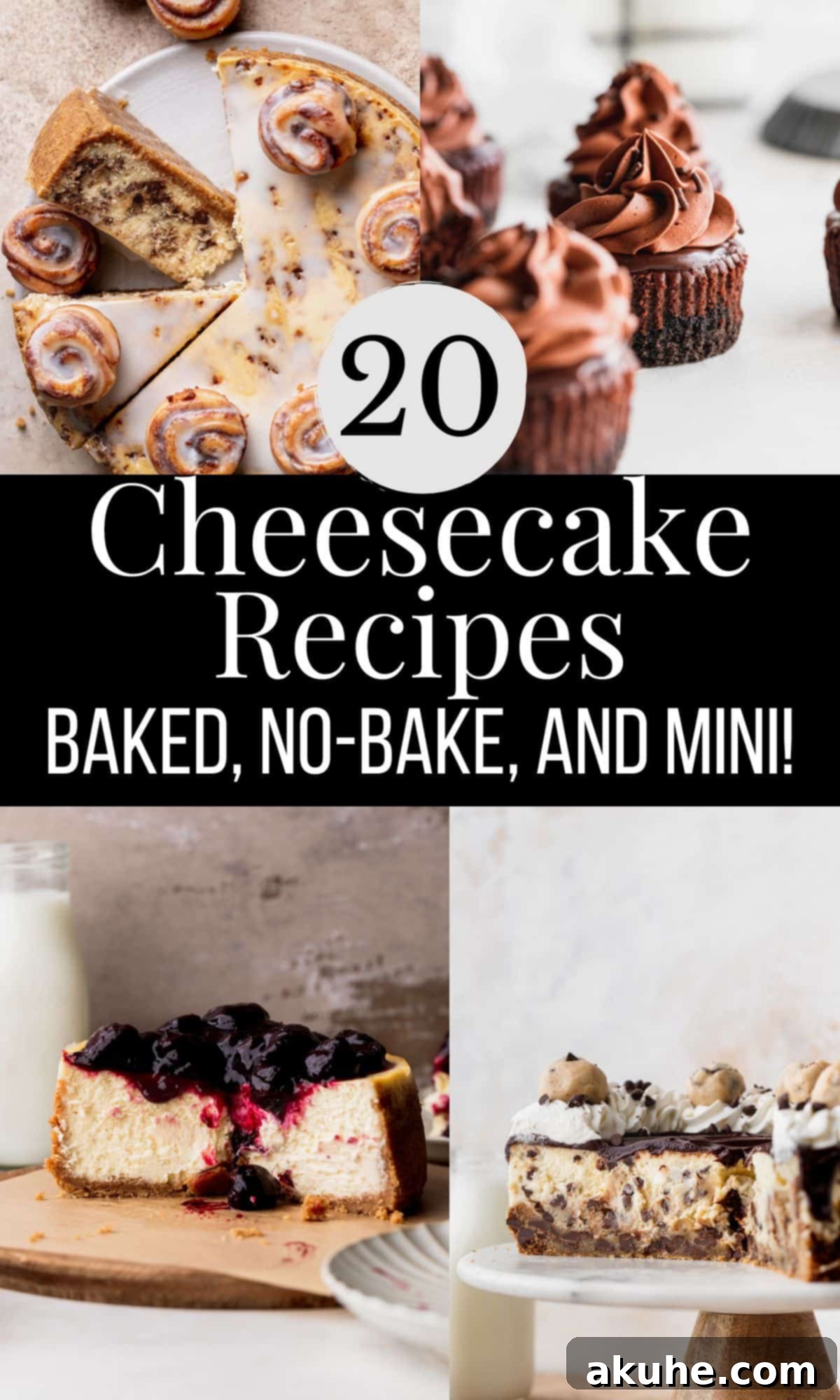 20 Irresistible Cheesecake Creations 2 A vibrant collage showcasing a variety of delicious cheesecake recipes, from chocolate to fruit-topped.