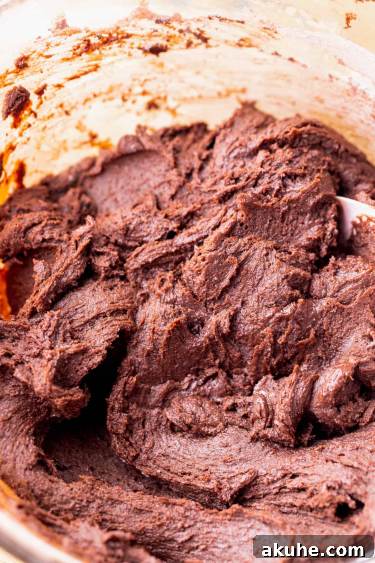 Decadent Chocolate Cherry Cookies 6 Chocolate cookie dough in a glass bowl, just combined.