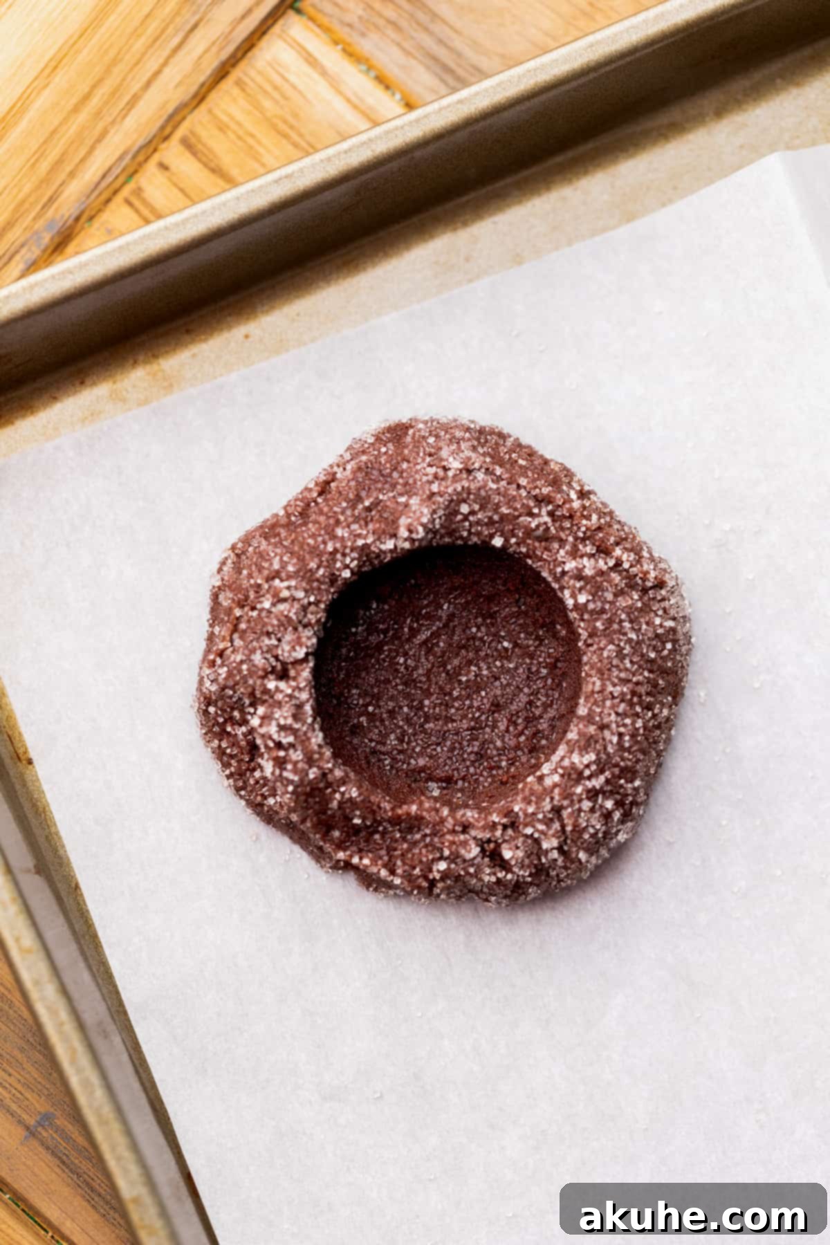Decadent Chocolate Cherry Cookies 8 A perfectly pressed indentation in the center of a cookie dough ball.