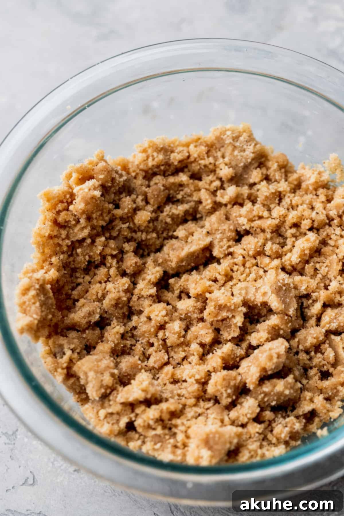 Morning Bliss Blueberry Coffee Cake 4 Cinnamon Crumble in a glass bowl.