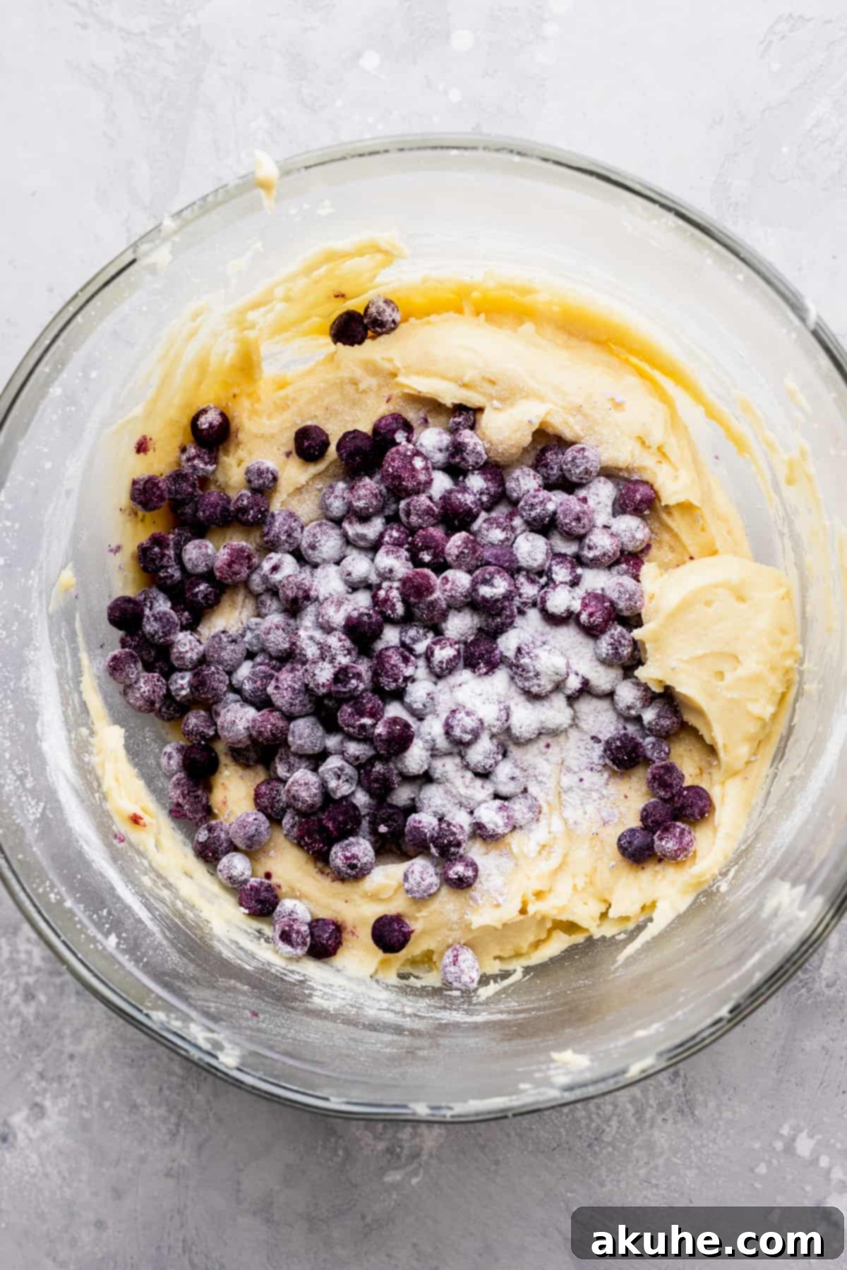 Morning Bliss Blueberry Coffee Cake 6 Frozen blueberries on top of batter.