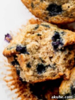 Irresistible Banana Blueberry Muffins 10 Close up of a delightful banana blueberry muffin.