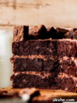 Fudgy Brownie Cake 14 Close up of a split in half brownie cake with layers visible