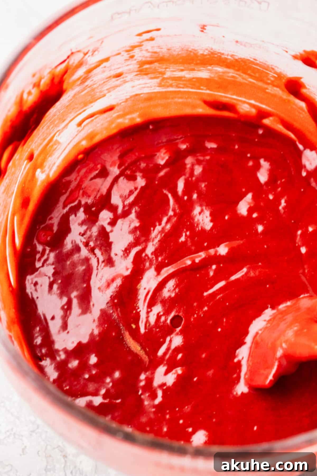 Brownie batter in a glass bowl.