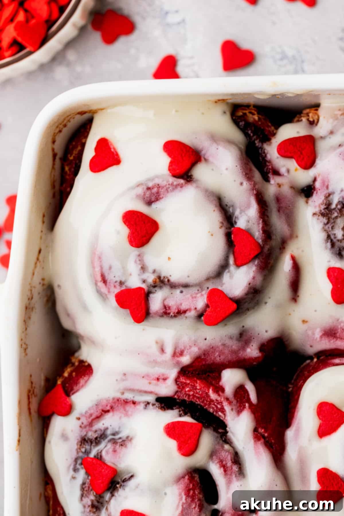 Decadent Red Velvet Cinnamon Rolls 13 Top view of red velvet cinnamon roll dough.