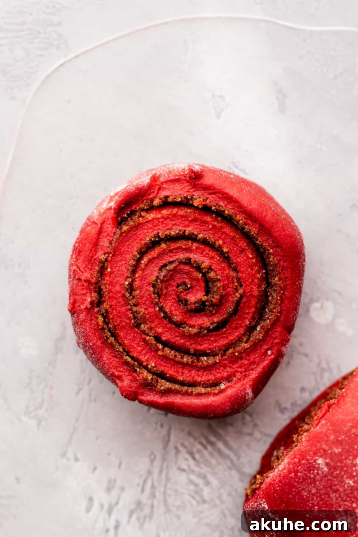 Decadent Red Velvet Cinnamon Rolls 10 Cut cinnamon roll dough.