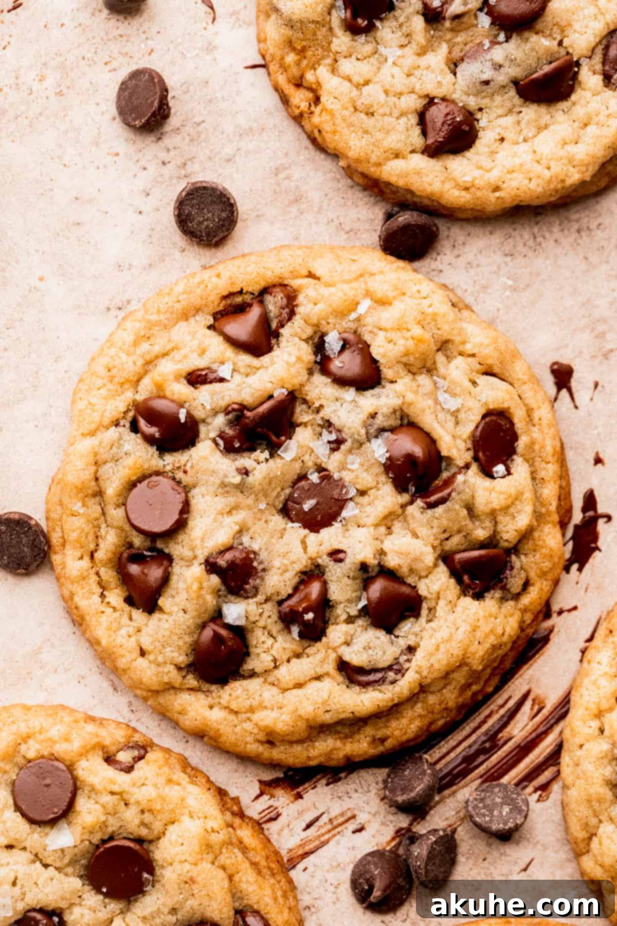Irresistible Eggless Chocolate Chip Cookies 8 A perfectly baked, single eggless chocolate chip cookie with crisp edges.