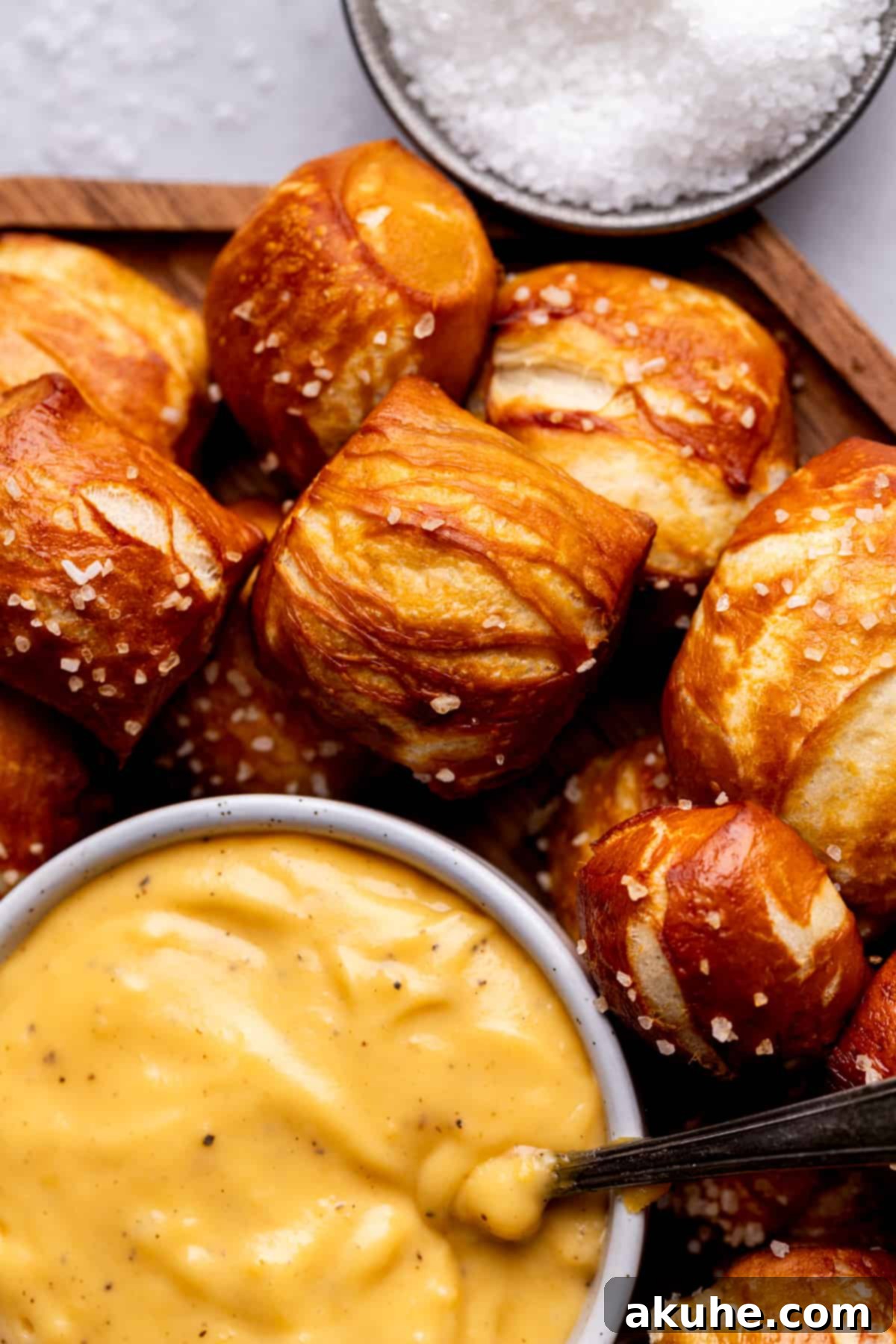 Perfectly Poppable Pretzels 11 Close up of golden brown soft pretzel bites, showcasing their texture.