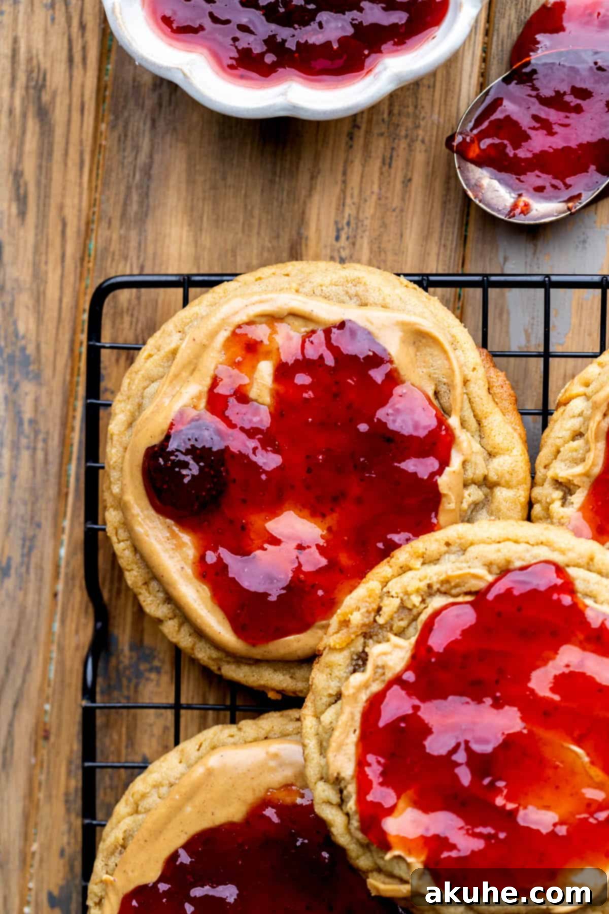 PB&J Cookies 2 Close up of peanut butter and jelly cookies.