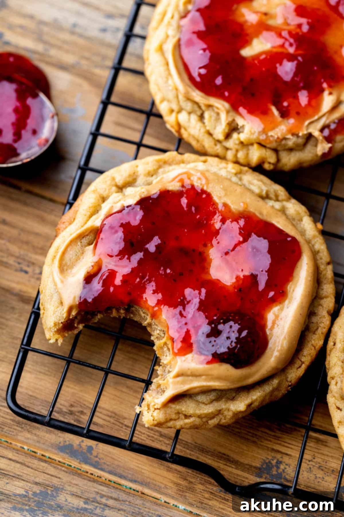 PB&J Cookies 12 One bite missing from a cookie.