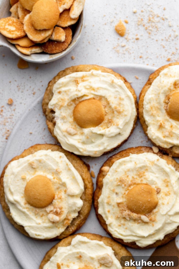 The Ultimate Banana Pudding Cookies 10 A platter filled with beautifully decorated banana pudding cookies, ready to be served.