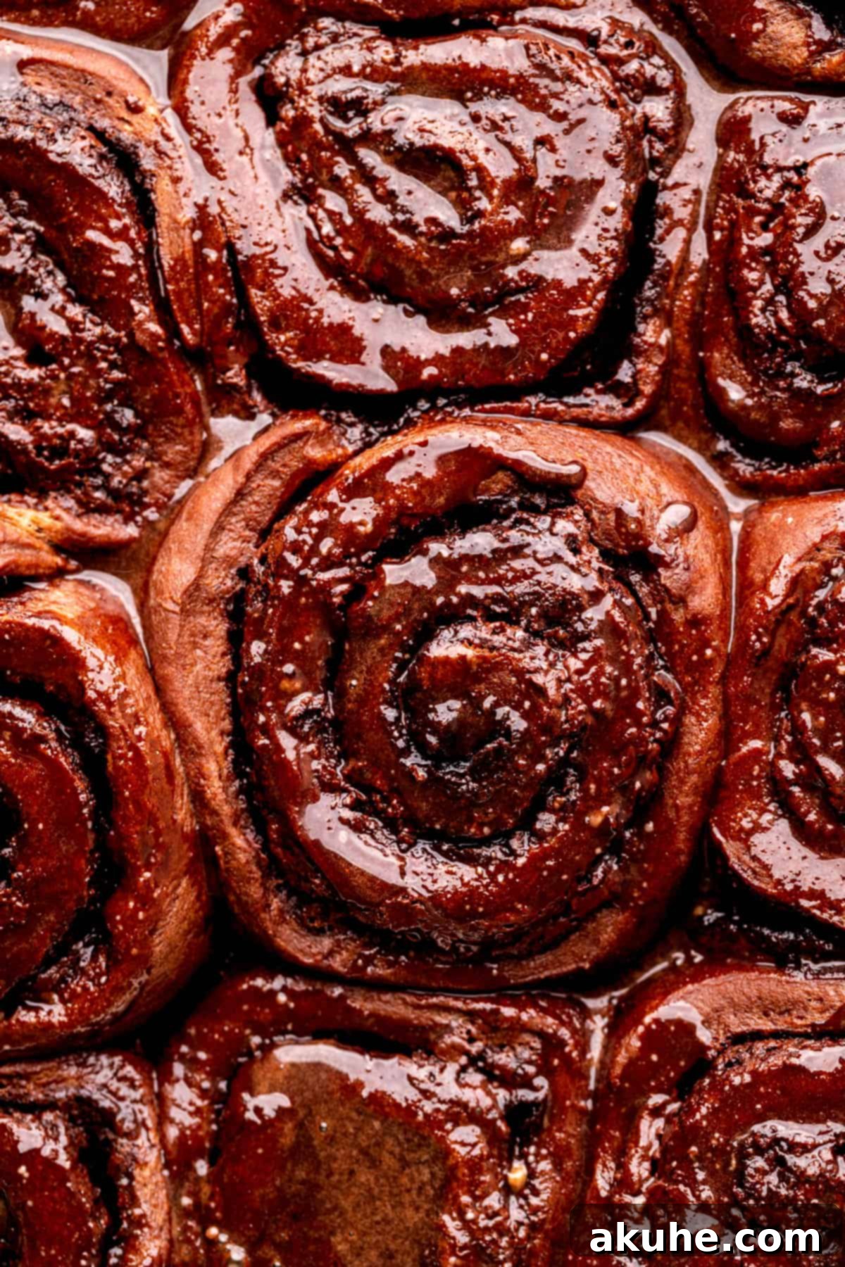 Decadent Chocolate Rolls 2 Close up of the chocolate rolls, showcasing their rich color and gooey texture.
