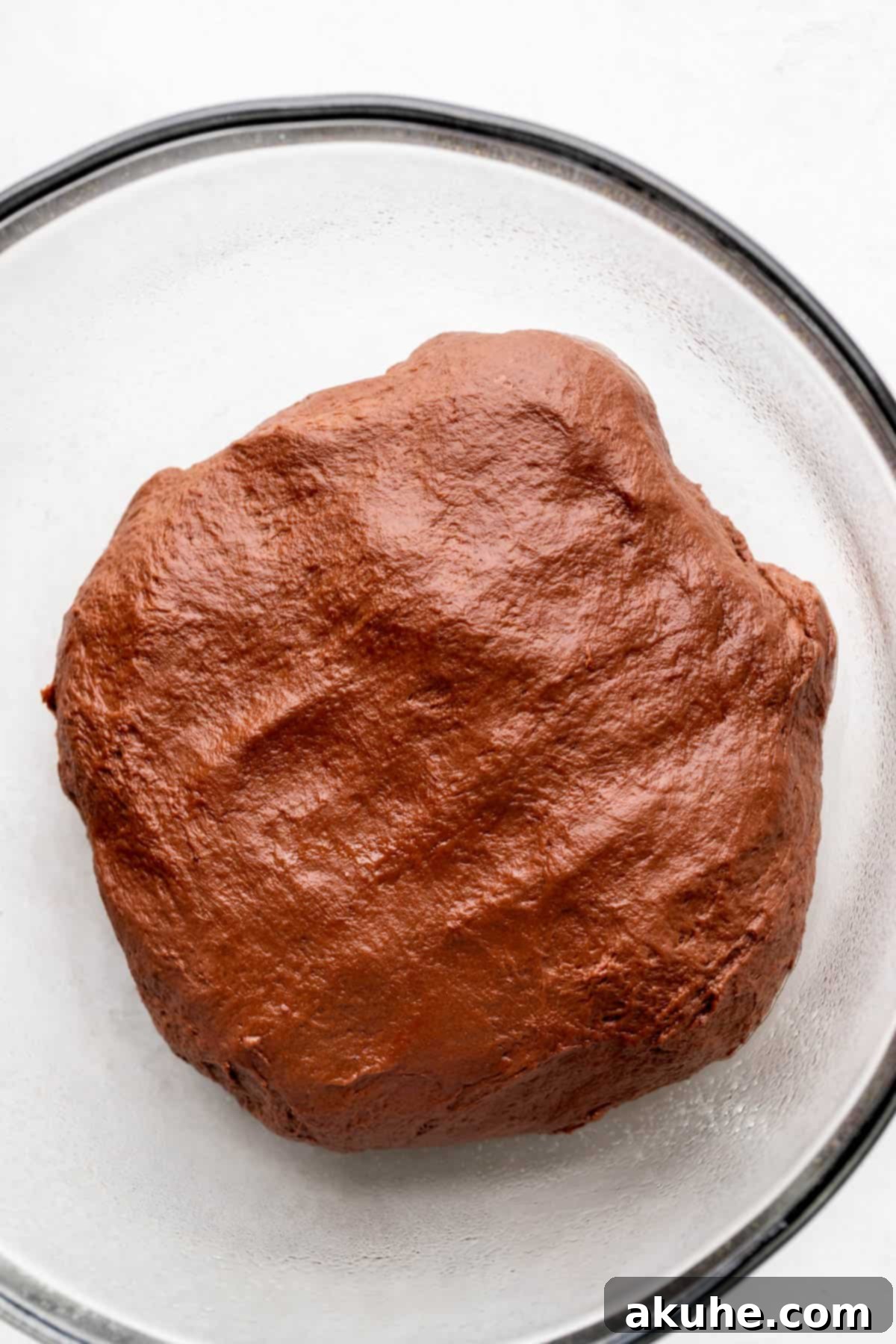 Decadent Chocolate Rolls 4 Chocolate dough in a glass bowl before rising.