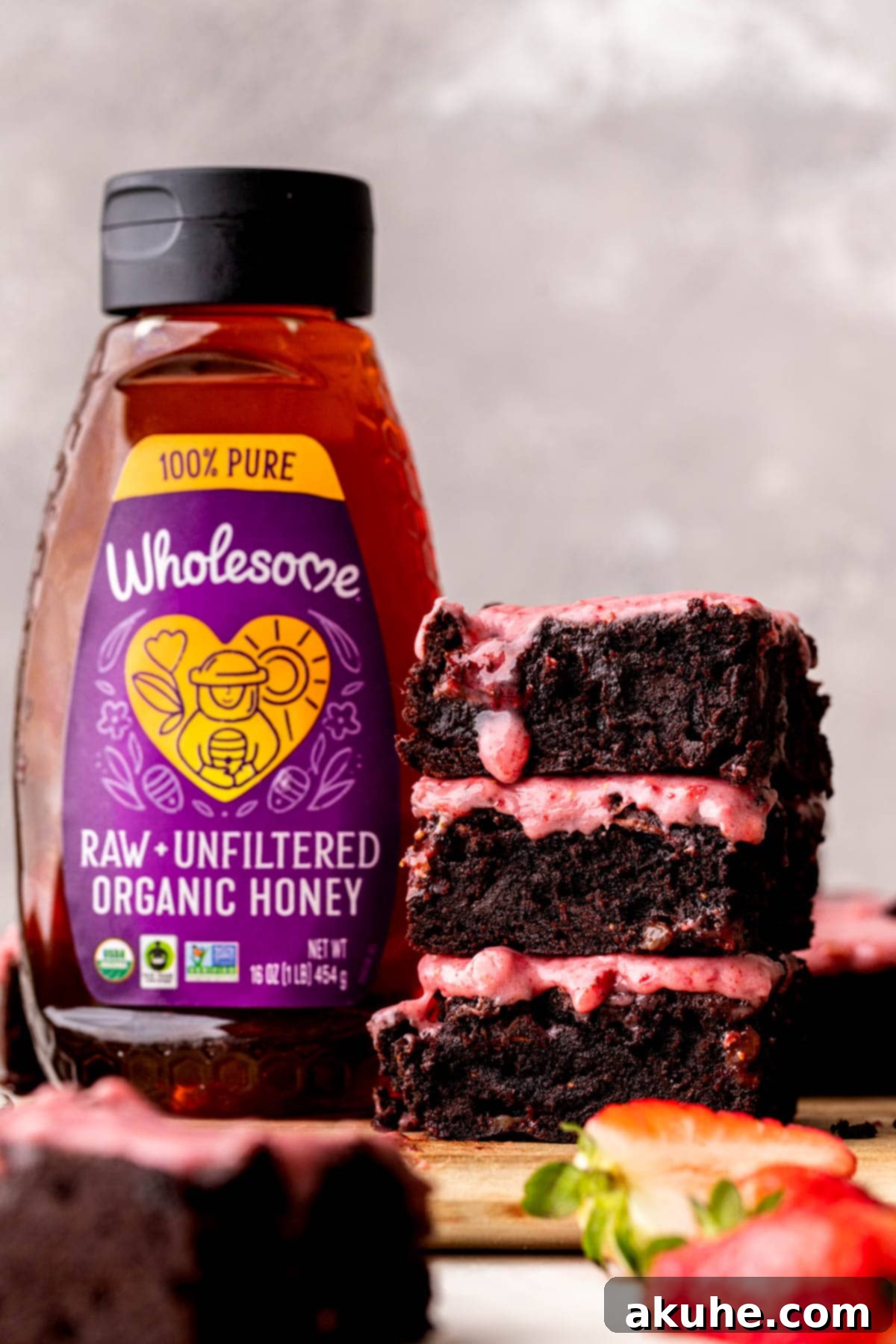 Decadent Strawberry Brownies 11 Stack of brownies.