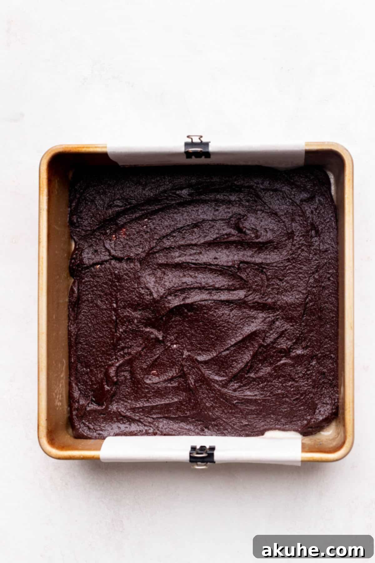 Decadent Strawberry Brownies 8 Brownie batter with no strawberries in the pan.