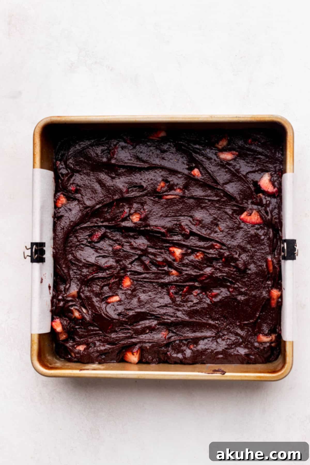 Decadent Strawberry Brownies 9 Brownie batter in the pan.