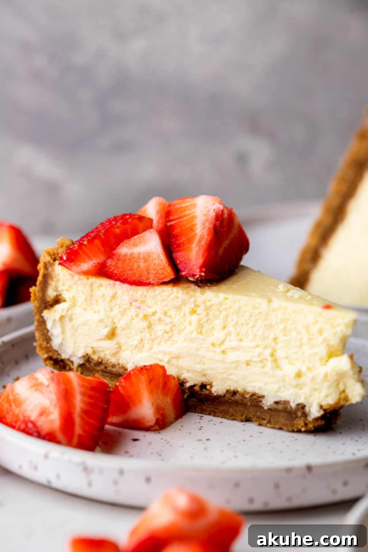 Decadent Gluten-Free Cheesecake 12 One inviting slice of gluten-free cheesecake on a plate, ready for a delicious moment.