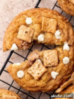 Crunchy Cinnamon Toast Cereal Cookies 11 One cinnamon toast crunch cookie split in half.