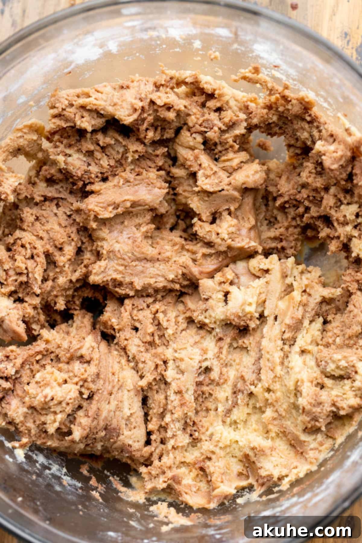 Swirled Nutella Delights 7 Cookie dough with Nutella swirls and chocolate chips in a glass bowl.