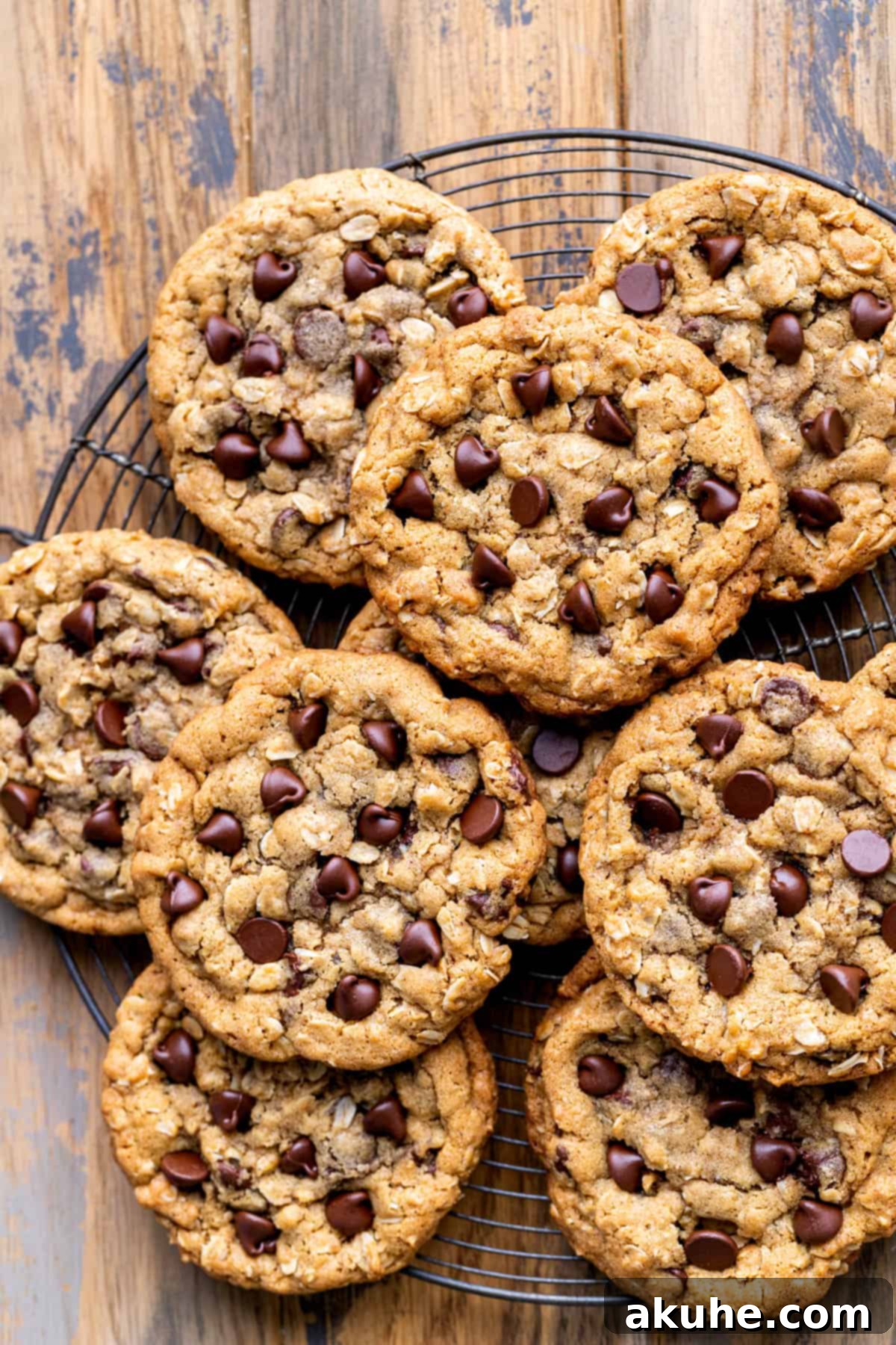 Freshly baked cookies cooling on a wire rack.