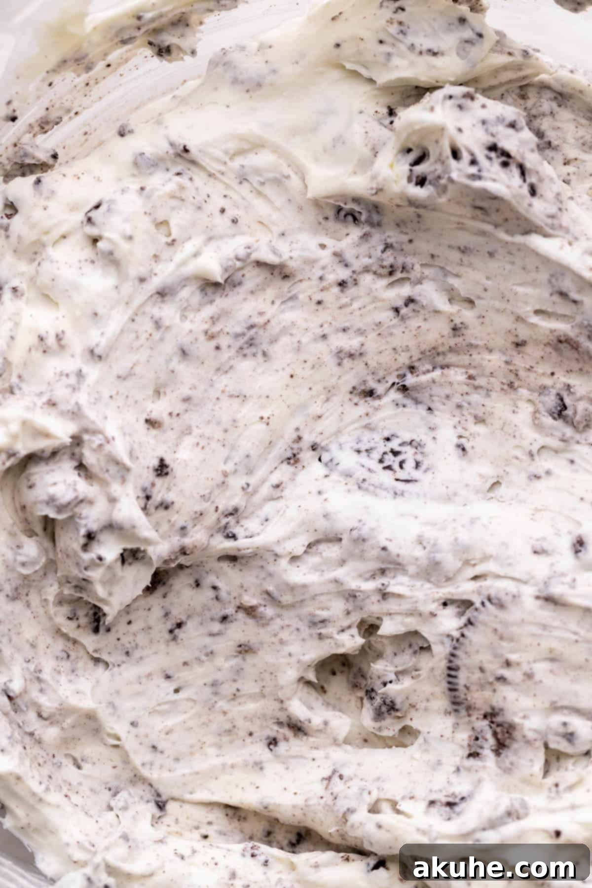 No bake cheesecake batter in a glass bowl.