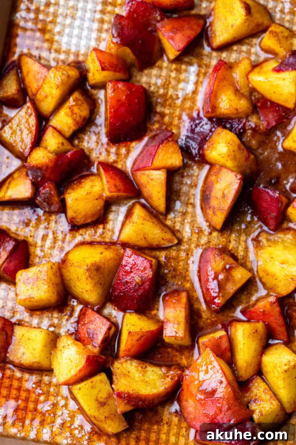 Sun-Kissed Peach Treats 4 A bowl filled with finely cut and roasted peach cubes, ready for mixing into the cookie dough.