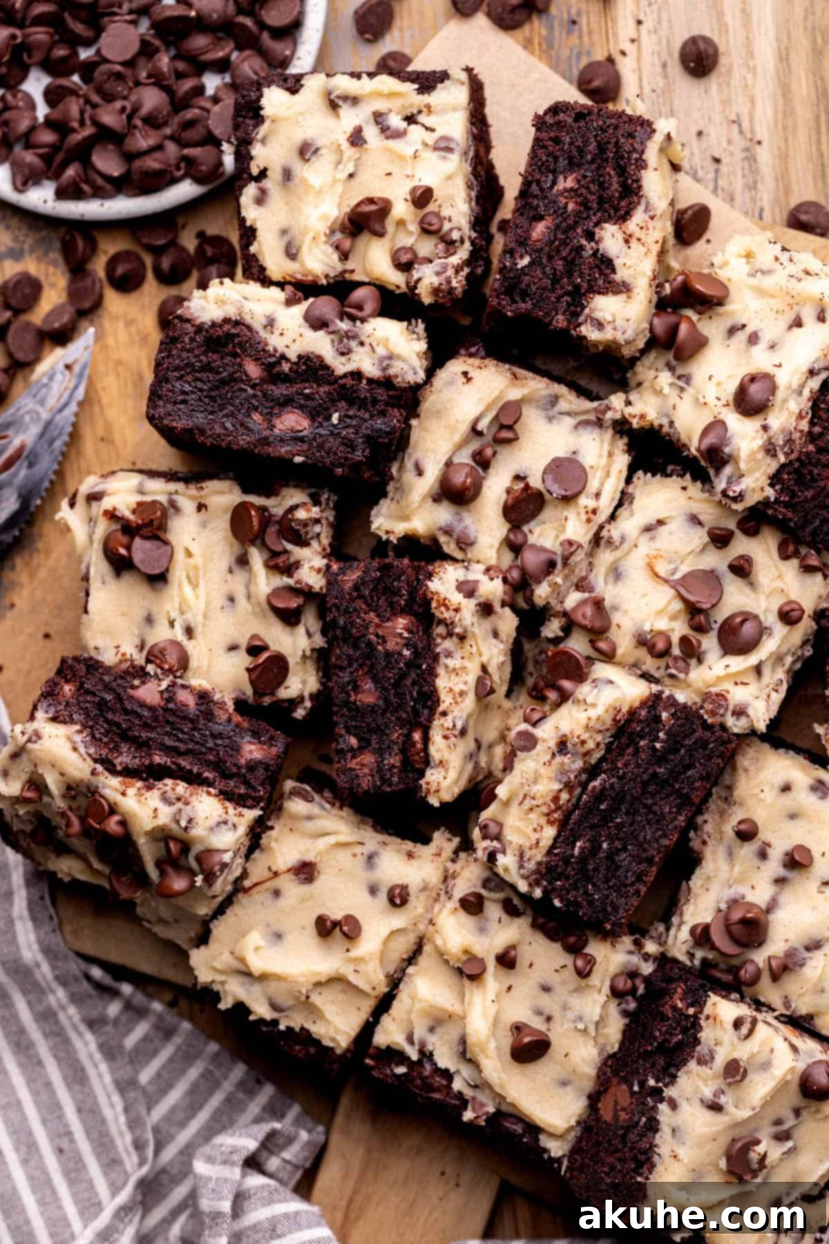 Decadent Cookie Dough Brownies 3 A platter of freshly baked cookie dough brownies, ready to be served.