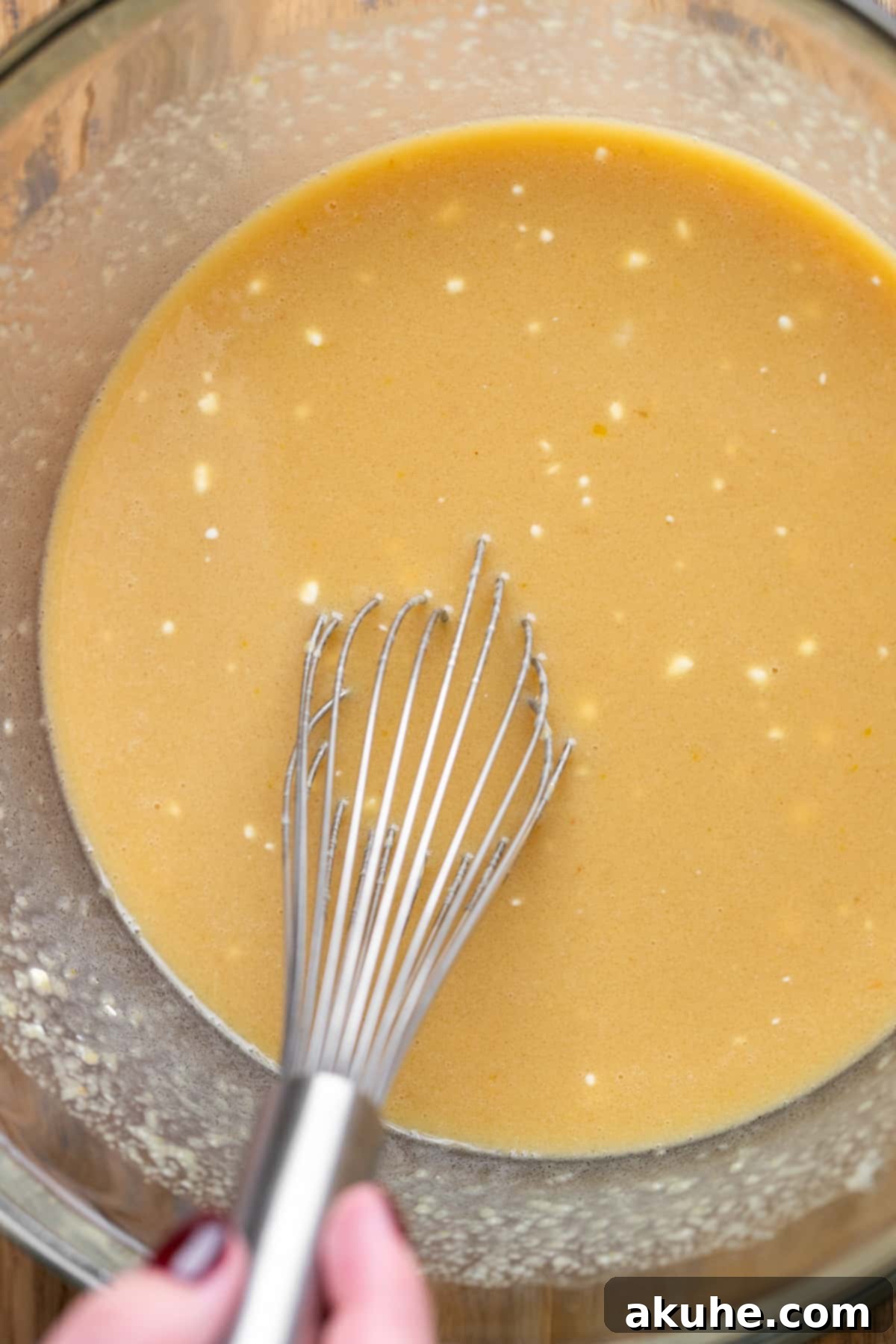 Wet ingredients in a bowl.