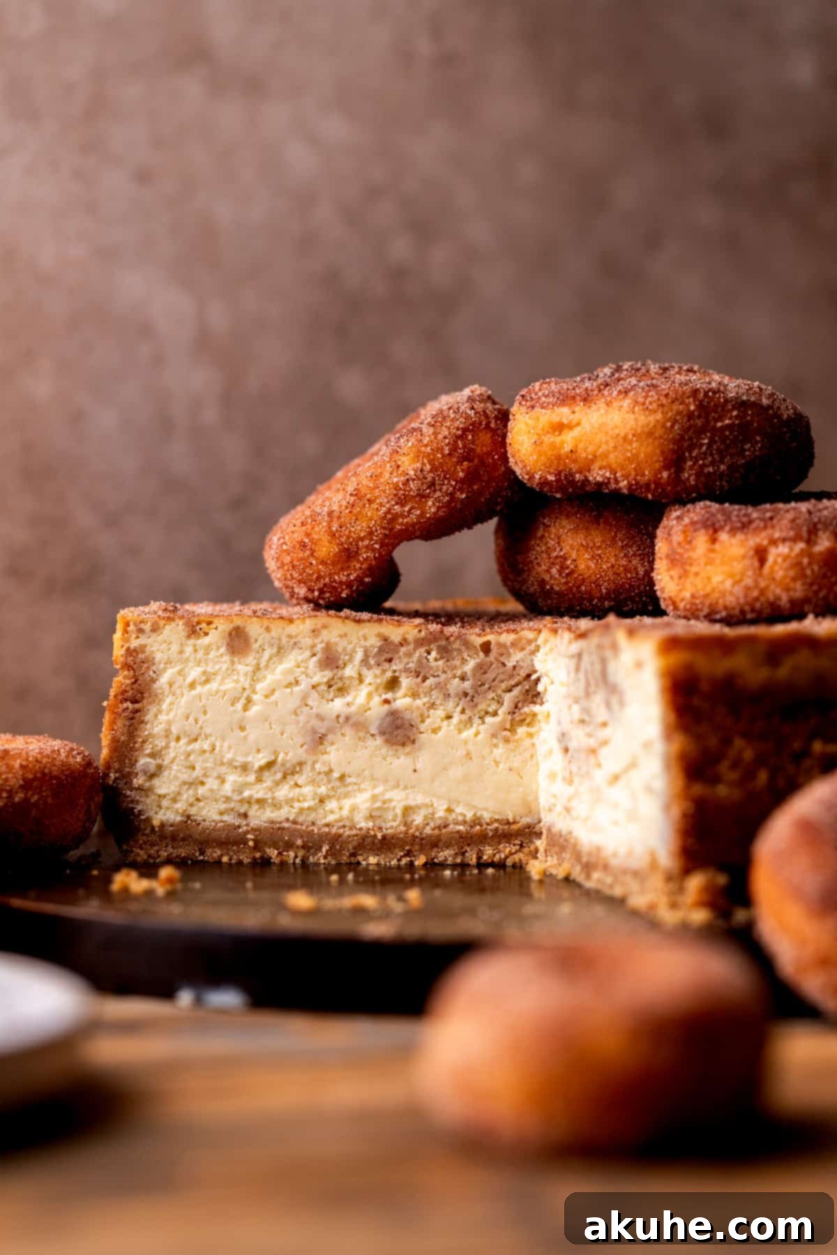 Spiced Apple Cider Cheesecake 10 Close up of opened up cheesecake.