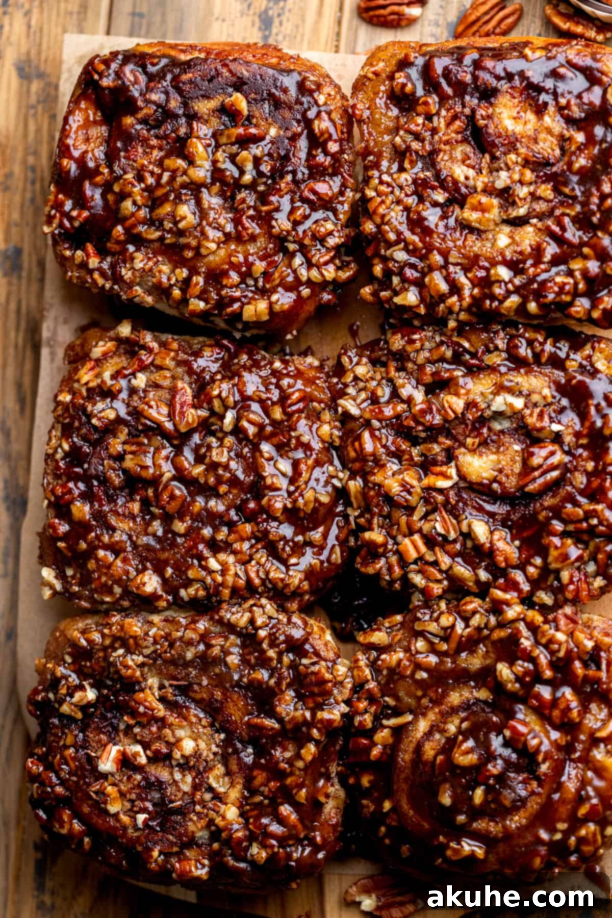 Irresistible Caramel Buns 11 Giant sticky buns on a board.