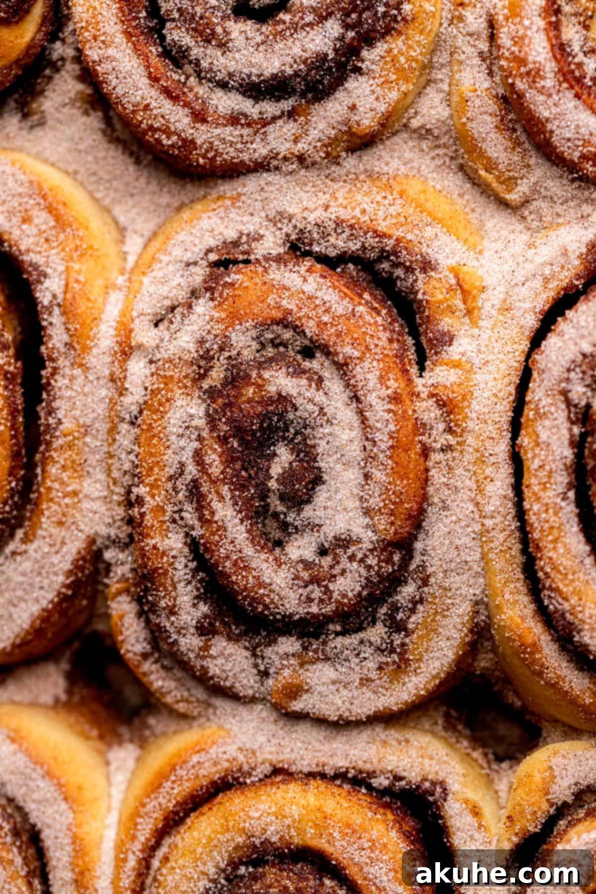 Spiced Apple Cider Cinnamon Rolls 8 Warm apple cider cinnamon rolls generously dusted with a shimmering cinnamon sugar topping.