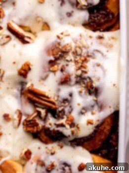 Top view of pecan pie cinnamon rolls.