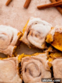 Top view of the middle of pumpkin cinnamon rolls.