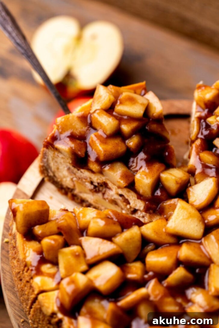 Spiced Apple Pie Cheesecake 10 Top view of a beautifully decorated Apple Pie Cheesecake, ready to be served.